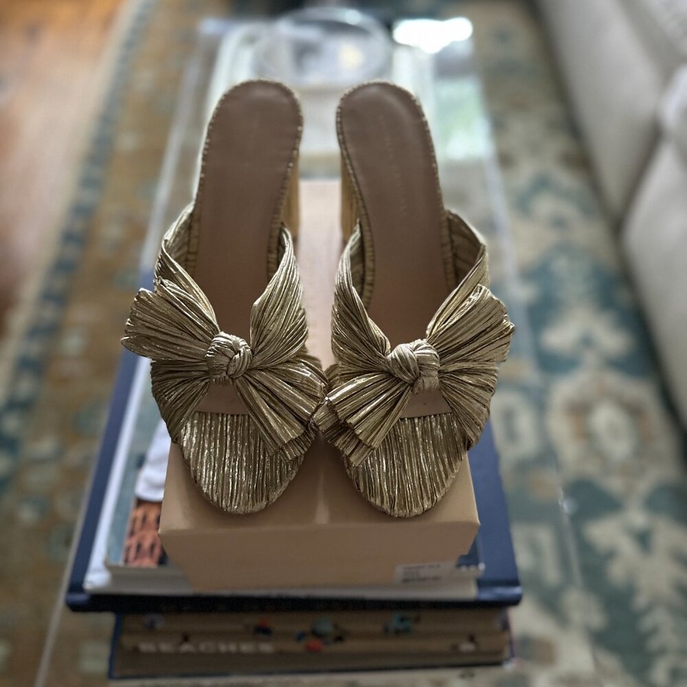 LOEFFLER RANDALL  Gold Penny Knot Mules Size 10.5